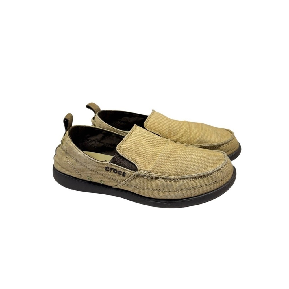 Crocs Mens Canvas Loafers Slip On Shoes Comfort Lightweight Tan Size 9